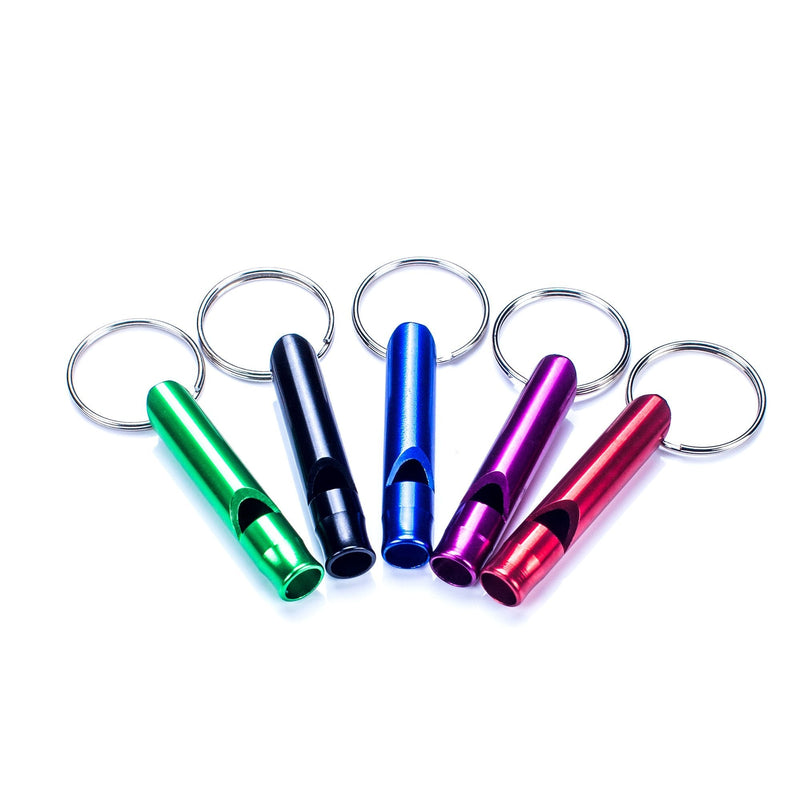 HWYDTGS 5pcs Hiking Camping Survival Aluminum Whistle with Key Chain Emergency Whistles of Multiple Colors Black/Blue/Red/Purple/Green - BeesActive Australia