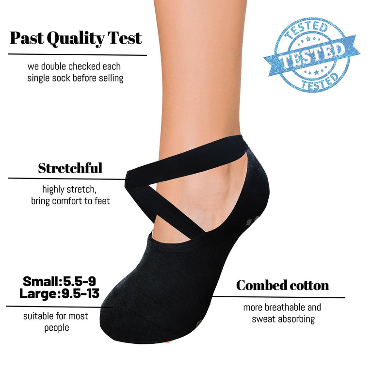Grip Socks Yoga Socks with Grips for Women and Men Non Slip, Pilates, Workout, Pure Barre, Ballet, Dance, Hospital Socks 01 Black - 3 Pairs 5.5-9 - BeesActive Australia