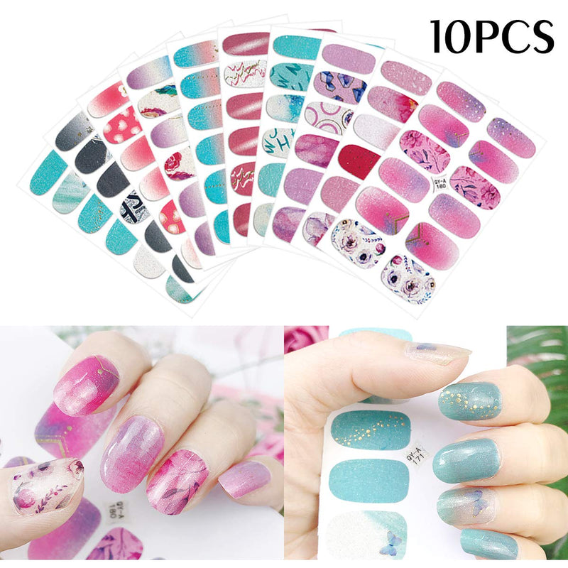 MWOOT Full Nail Art Wraps Sticker (10 Sheet), Adhesive Nail Wraps Decals Tape, Full Nail Foils, Nail Design Decoration Set -Ombre Styles - BeesActive Australia