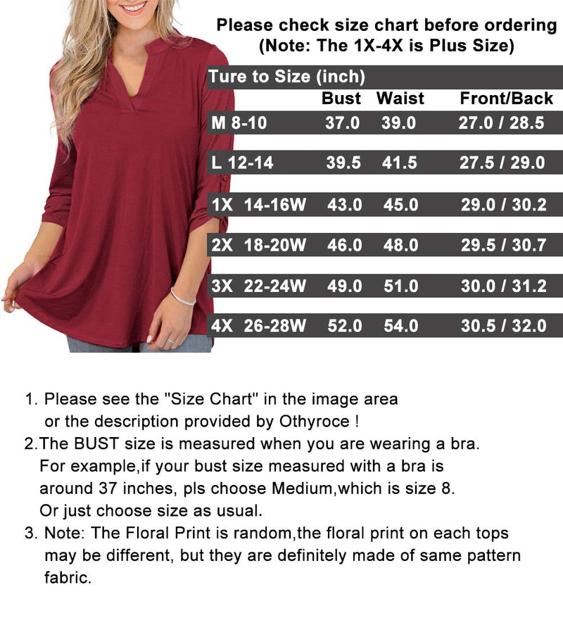 Othyroce Womens Floral Printed Tunic Tops 3/4 Roll Sleeve V Neck Blouses Long Sleeve Shirts for Women 1X 3/4 Sleeve Color_2 - BeesActive Australia