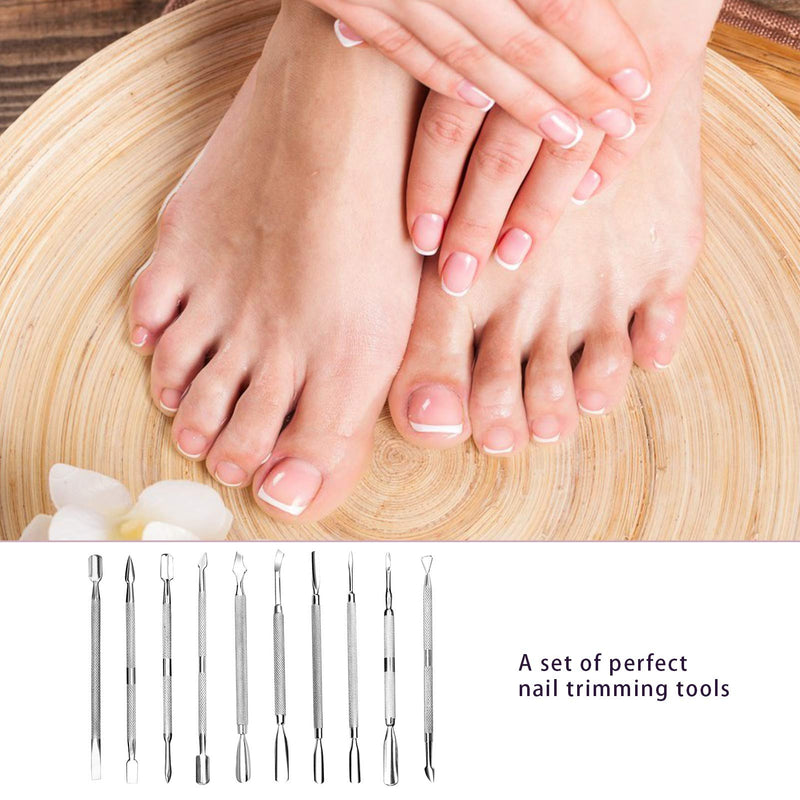 10Pcs Cuticle Pusher Remover and Cutter, TANOKY Double Ended Stainless Steel Cleaner Nail Gel Polish Removal, Durable Manicure Pedicure Nail Tools for Fingernails Toenails Silver - BeesActive Australia