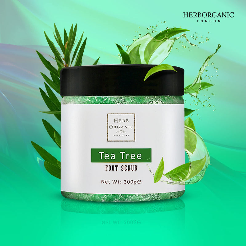 HerbOrganic Antibacterial Tea Tree Foot Scrub � 200 g � Exfoliates, Moisturizes and Cleanses � Helps with Corns, Calluses, Athlete Foot, Jock Itch & Foot Odour � with Green Tea, Sea Salt & Jojoba Oil - BeesActive Australia