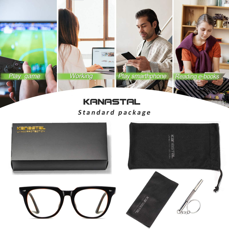 KANASTAL HD Clear Blue Light Blocking Glasses (Reducing Headaches and Sleeps Better) Blue Light Filter Suitable for Computer/Gaming/TV/Mobile Phone - No Prescription, Suitable for Adults/Kids Black Frame Tea Piece - BeesActive Australia