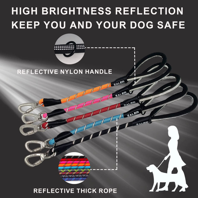ZALER Short Dog Leash, Rope Traffic Leashes for Dogs, Reflective Dog Lead with O-Ring, Heavy Duty Leash for Large and Medium Dogs Pink 18 inches - BeesActive Australia