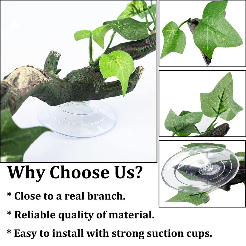 PINVNBY 2 PCS Reptile Corner Branch Terrarium Plant Decoration with Suction Cup Resin Plant for Amphibian Lizard Snake Climbing - BeesActive Australia