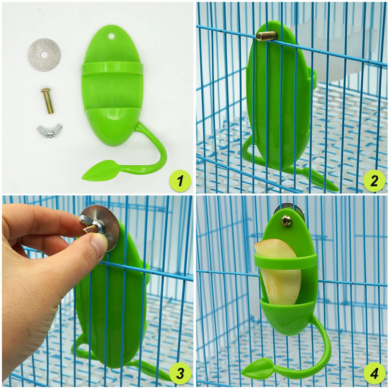 PAULOZYN 2PCS Bird Cuttlebone Stand Holder Feeding Cup Rack Birdcage Accessories with Perches Supplies Fruit Vegetable Storage for Budgies Parakeet Cockatiel Conure Lovebird Finches, Green - BeesActive Australia