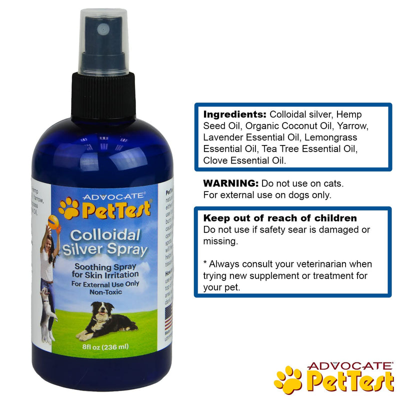 Advocate Pettest Colloidal Silver Spray Formulated for Dogs, Best Dog Antibiotic Treatment for Hot Spots, Burns, Irritations, Rashes, Wounds, Cuts & Scratches 8oz - BeesActive Australia