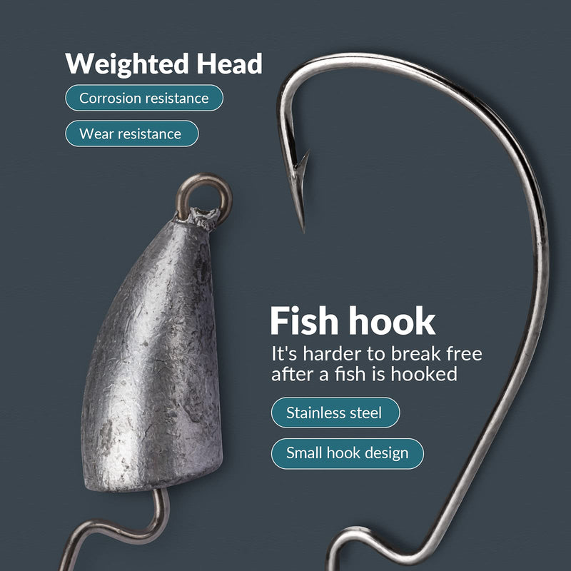 thkfish Bullet Jig Heads Swimbait Hooks Bass Fishing Texas Rig Hook Saltwater Freshwater Offset Weighted Hook Weedless 1/0 2/0 3/0 4/0 A-Silver 3.5g(1/8 oz)-2#-10pcs - BeesActive Australia