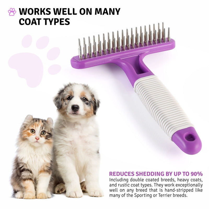 Detangling Pet Comb with Long & Short Stainless Steel Teeth for Removing Matted Fur, Knots & Tangles (Grooming Comb) and Dog Grooming Rake - Dematting Tool with Stainless Steel Shedding Comb Bundle - BeesActive Australia