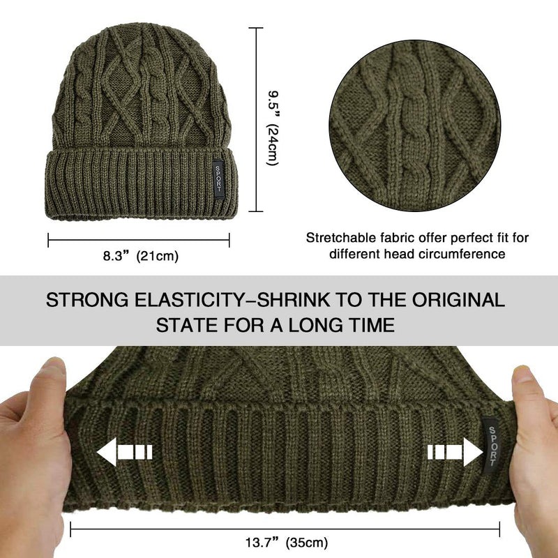 Knit Beanie Hats for Women Men Winter Warm Beanie Hats Soft Lining Thick Knit Skull Cap Acrylic Knit Cuff Beanie Cap Army Green - BeesActive Australia