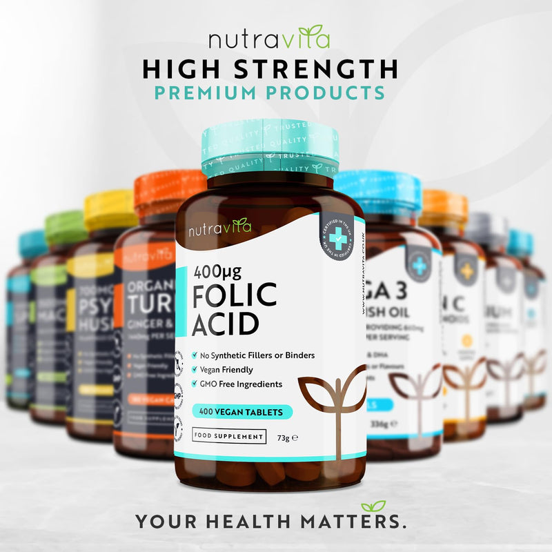 Folic Acid Tablets 400 mcg - 400 Vegan Vitamin B9 Tablets - 13 Month Supply - Pregnancy Care - Normal Function of Immune System & Maternal Tissue Growth During Pregnancy - Made in The UK by Nutravita - BeesActive Australia