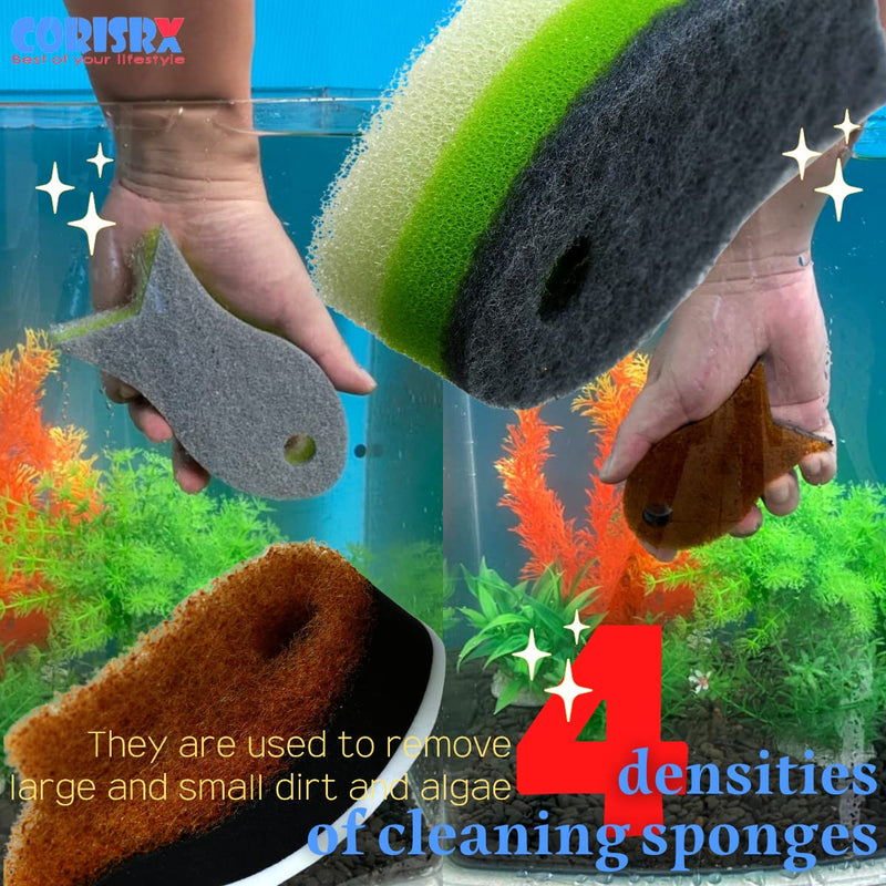 3 Packs Aquarium Fish Shape Glass Cleaner Sponge, 4 Kinds of Density Cleaning Sponge for Glass Walls, Fish Tank Scraper Pad for Glasses Aquariums - Hand Held Cleaner Scrubber Pad, Limpiador acuarios - BeesActive Australia