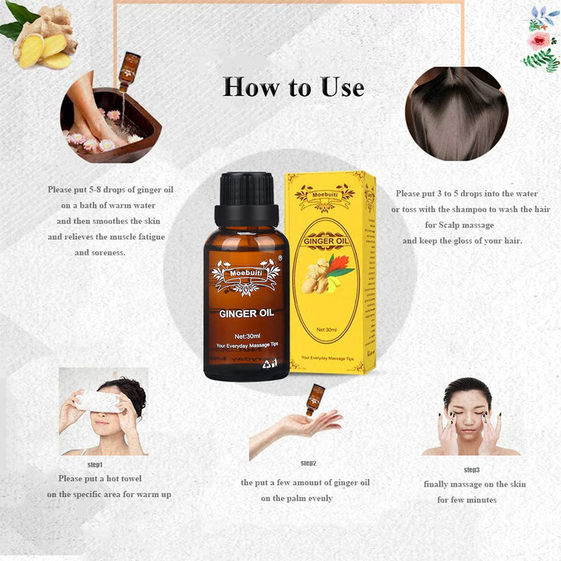 Ginger Essential Oil, Lymphatic Drainage Ginger Oil, Ginger Massage Oils, Belly Drainage Ginger Oil, Ginger Essential Oils for Massage Lymphatic Drainage, Aromatherapy 30 ml (Pack of 3) - BeesActive Australia