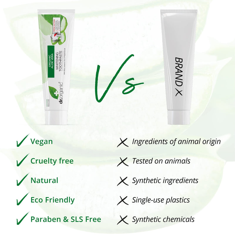 Dr Organic, Organic Aloe Vera Toothpaste, Natural , Vegan , Cruelty Free , Paraben & SLS Free , Whitening, Anti Cavity , Fresh , 100ml - BeesActive Australia