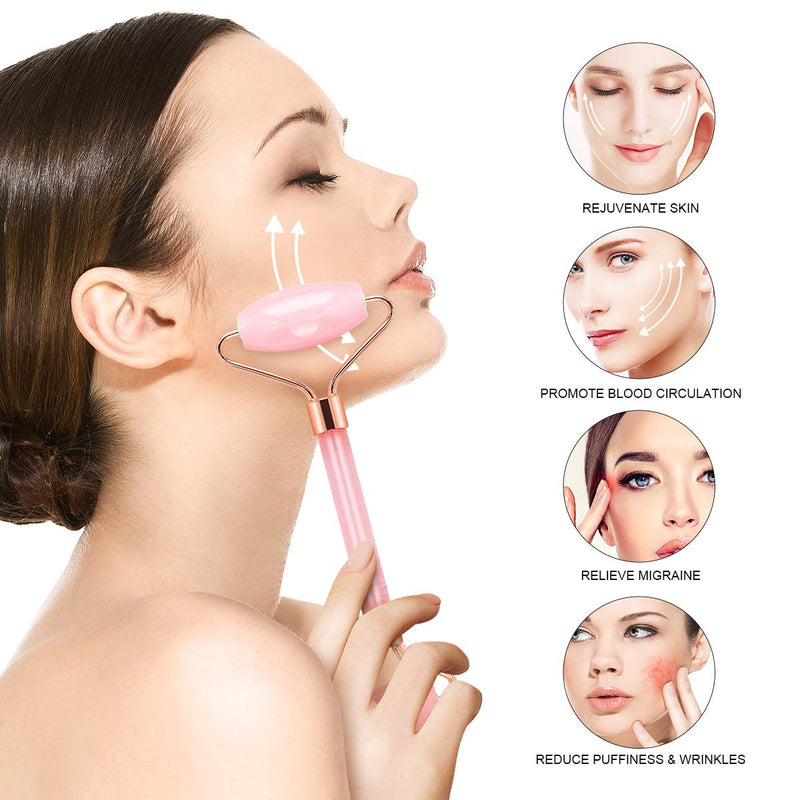 Jade Roller For Face, Gua Sha Facial Tools & Rose Quartz Face Roller Skin Care Product For Face Lift and Puffiness, Anti-aging Facial Roller For Eyes Body Neck Slimming & Firming - BeesActive Australia