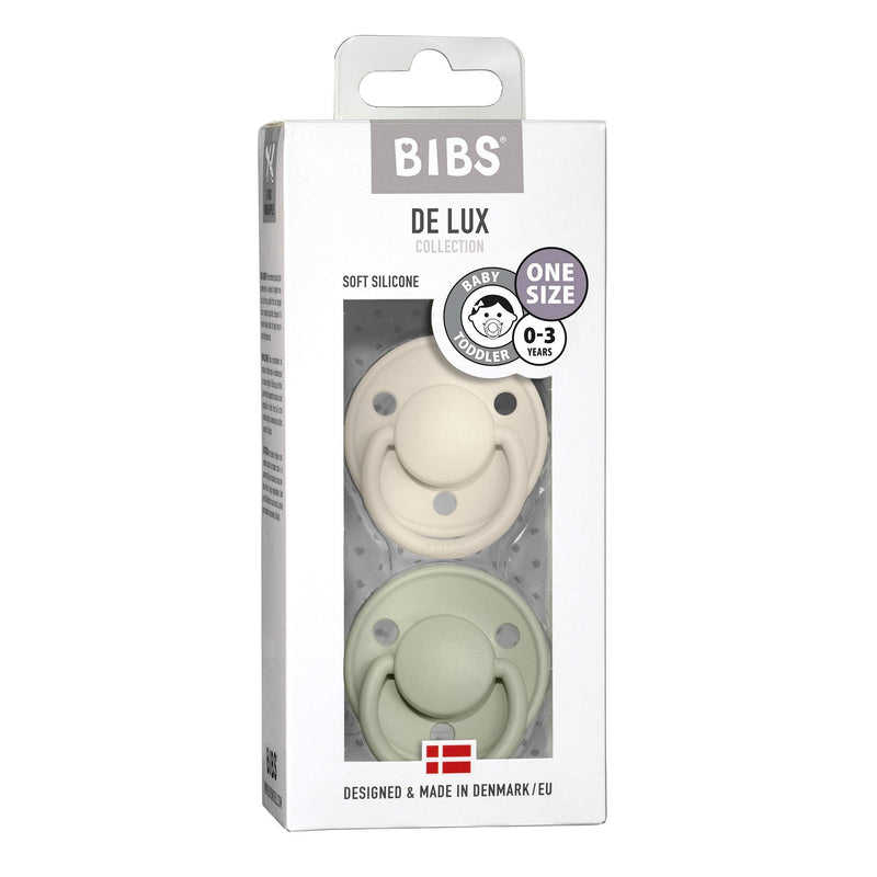 BIBS Pacifiers - De Lux Collection | BPA-Free Baby Pacifier | Made in Denmark | Set of 2 Ivory/Sage Color Premium Soothers | Size One Size - BeesActive Australia