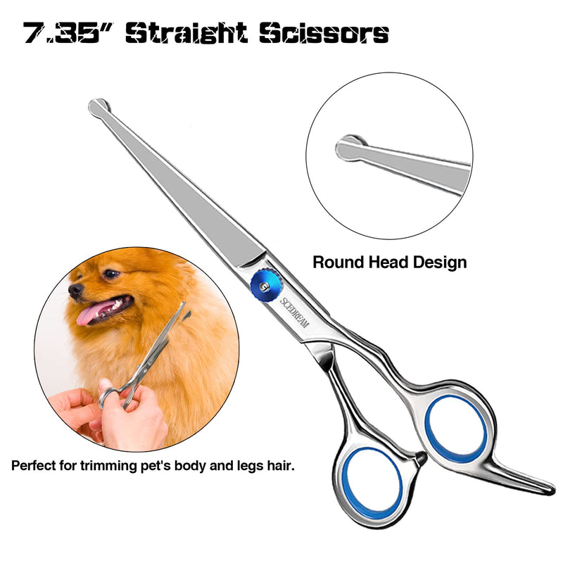 SCEDREAM Dog Scissors for Grooming with Safety Round Tips,5 in 1 Dog Grooming Scissors Set,Professional Pet Grooming Shears for Dogs and Cats 5 in 1 Silver - BeesActive Australia