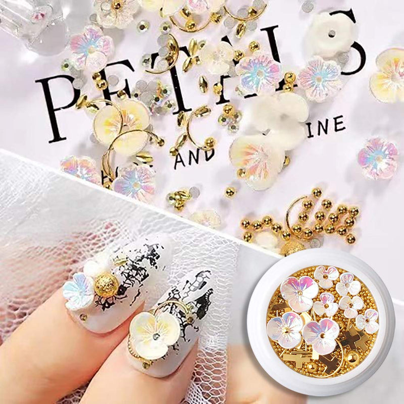 SILPECWEE 6 Boxes 3d Nail Art Decoration Set Cat Eye Stones Shell Flower Metal Nail Studs Manicure Jewelry With 1Pc Tweezers And Picker Pencil NO1 - BeesActive Australia