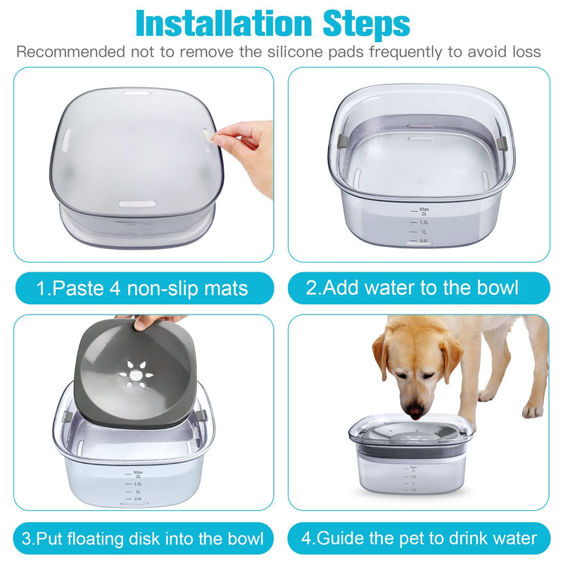 UPSKY 70oz Dog Water Bowl 2L No Spill Dog Bowl Large Capacity Slow Water Feeder, Spill Proof Dog Bowl Transparent Pet Water Dispenser Vehicle Carried Travel Slow Drinking Water Bowl for Dogs, Cats 1.grey - BeesActive Australia
