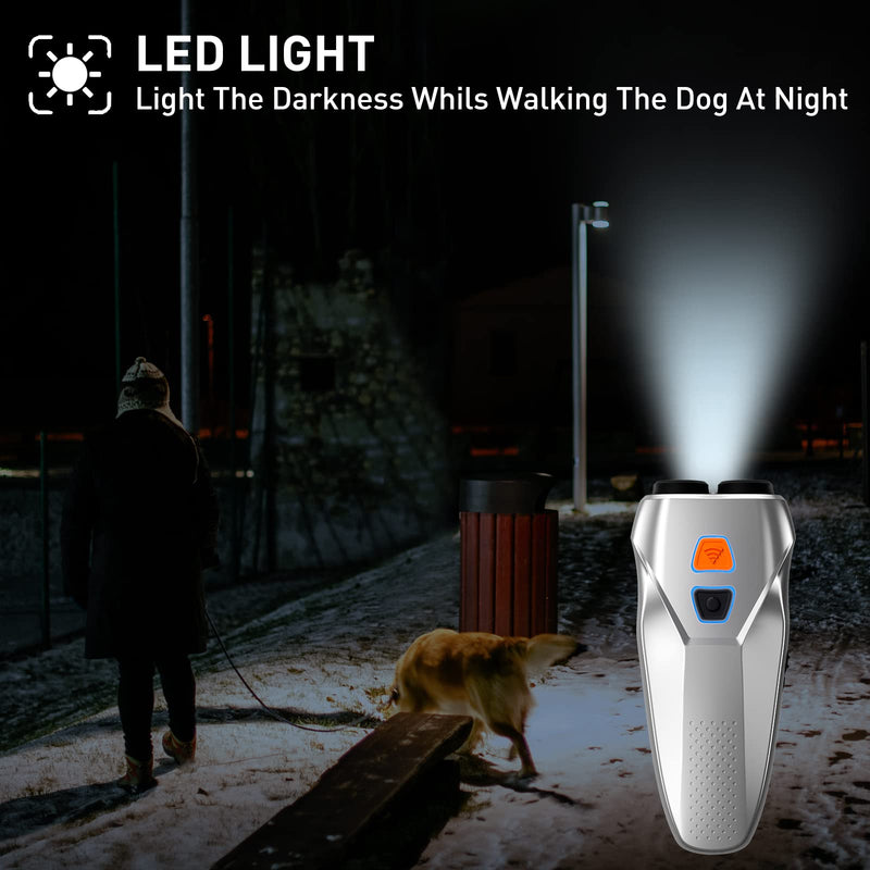 Dog Barking Control Devices Dual Sensor Anti Barking Device with Training/Deterrent Modes Dog Whistle to Stop Barking Ultrasonic Dog Barking Deterrent with LED Flashlight 25 FT Range Rechargeable silver - BeesActive Australia