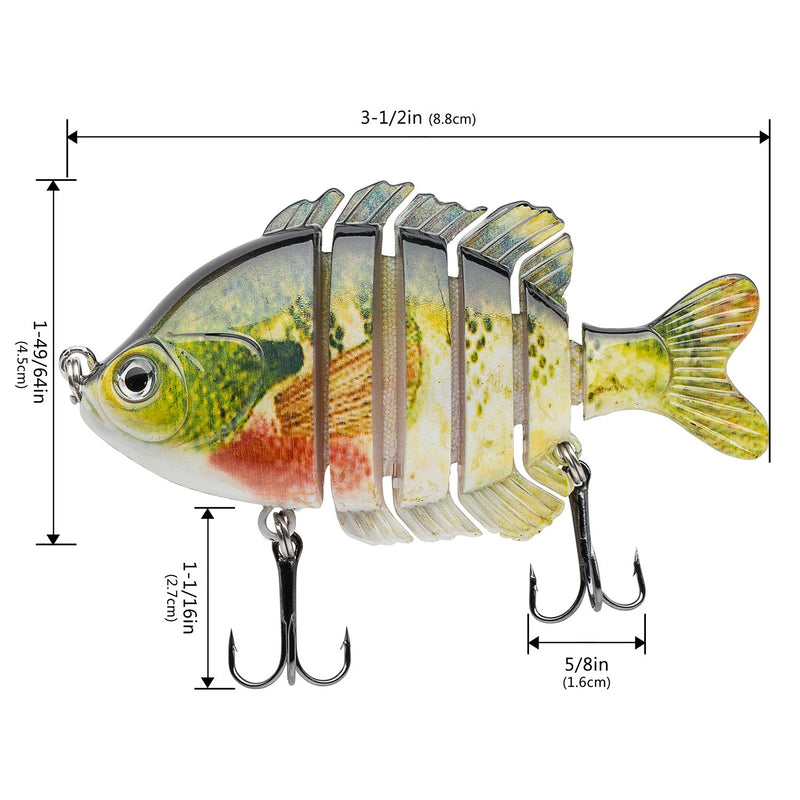 [AUSTRALIA] - Bassdash SwimPanfish Multi Jointed Panfish Bluegill Swimbaits Hard Topwater Bass Lures Fishing Lure Crank Saltwater 3.5in/0.85oz 