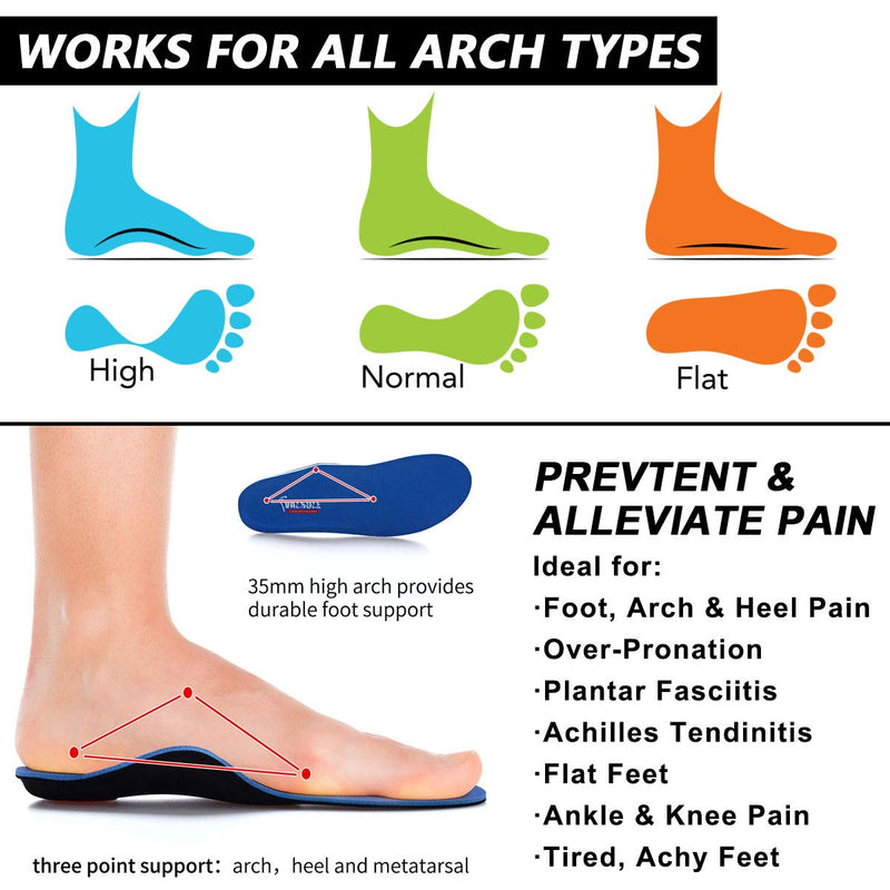 Valsole Orthotic Insole High Arch Foot Support Soft Medical Functional Insoles, Insert for Severe Flat Feet,Plantar Fasciitis,Feet Pain, Foot Valgus for Man and Woman (6.5-7 UK-260mm, Blue) 6.5-7 UK-260mm - BeesActive Australia