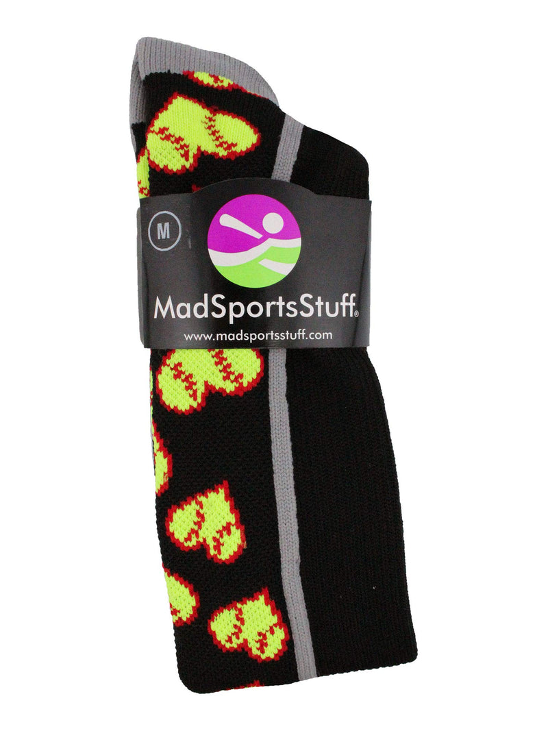 [AUSTRALIA] - MadSportsStuff Softball Socks with Love Softball Hearts Black/Grey Medium 
