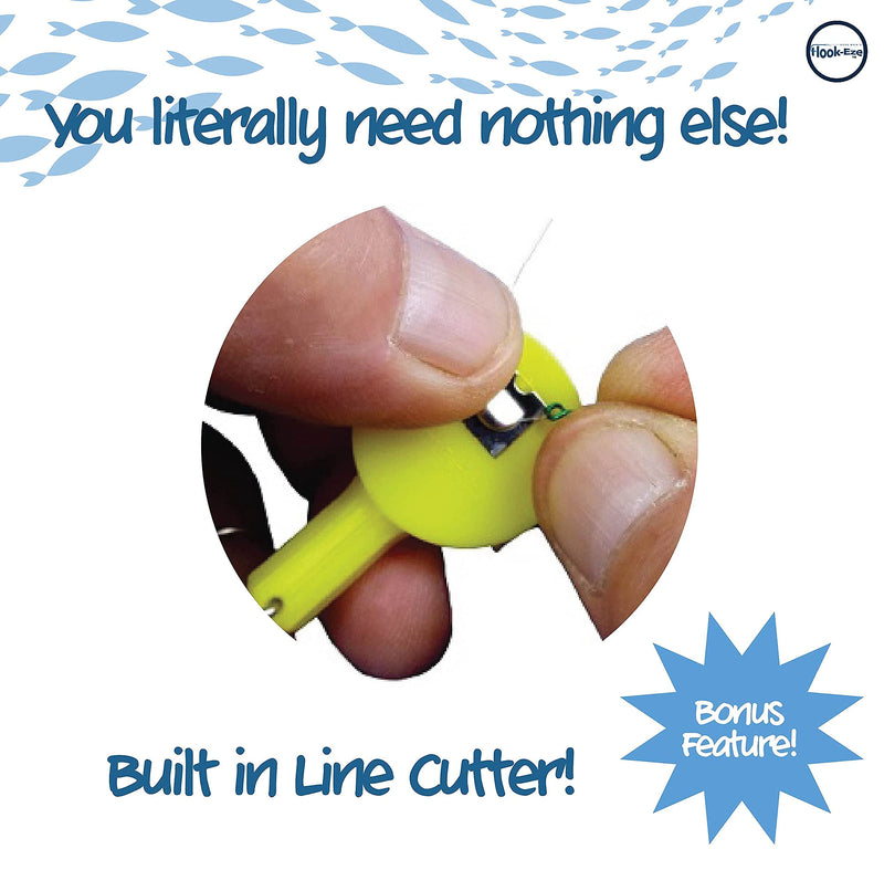 HOOK-EZE Fishing Gear Knot Tying Tool for Hooks Jigs Swivels | Line Cutter |Cover Hooks on Fishing Poles Travel Safely Fully Rigged. Ideal for Bass Ice Kayak Fishing Blue, Green, Yellow - BeesActive Australia