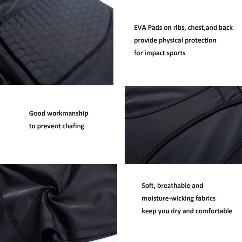 Mens Padded Football Shirt Rib Protectors Compression Shirts with Pads Basketball Protective Gear Rugby Tank Top Medium - BeesActive Australia