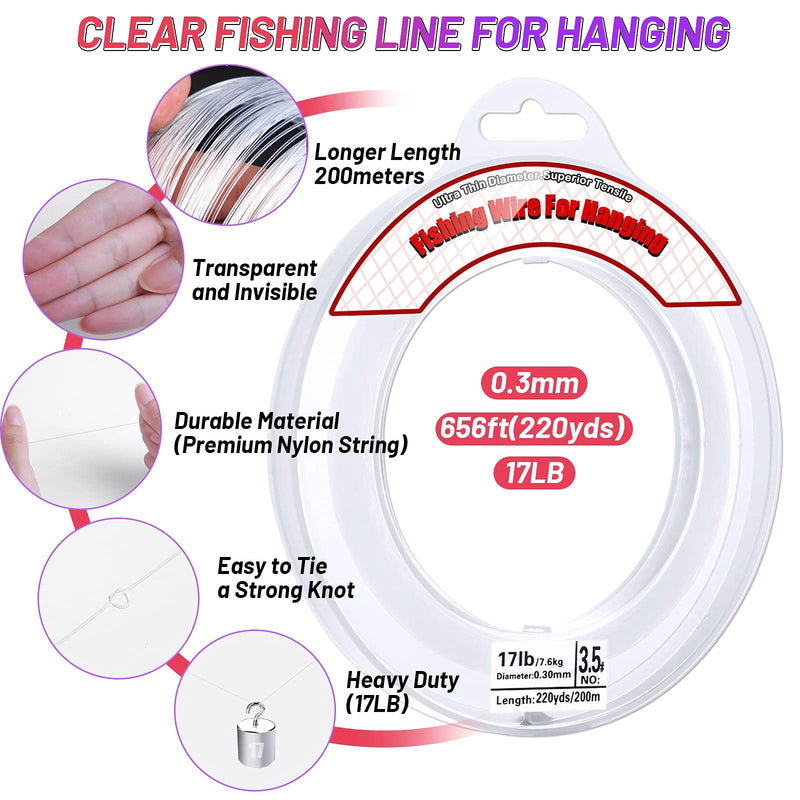 Clear Fishing Wire, Acejoz 656FT Fishing Line Clear Invisible Hanging Wire Strong Nylon String Supports 40 Pounds for Balloon Garland Hanging Decorations - BeesActive Australia