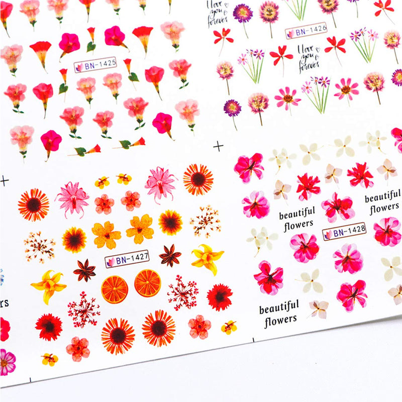 Flower Nail Art Decals Water Transfer Nail Stickers Decals for Acrylic Nails 3D Manicure Tips Beauty Charms Pink Blossom Nail Art Decorations Kits for Nail Art Designer（Large Sheet with 12 Pcs) - BeesActive Australia