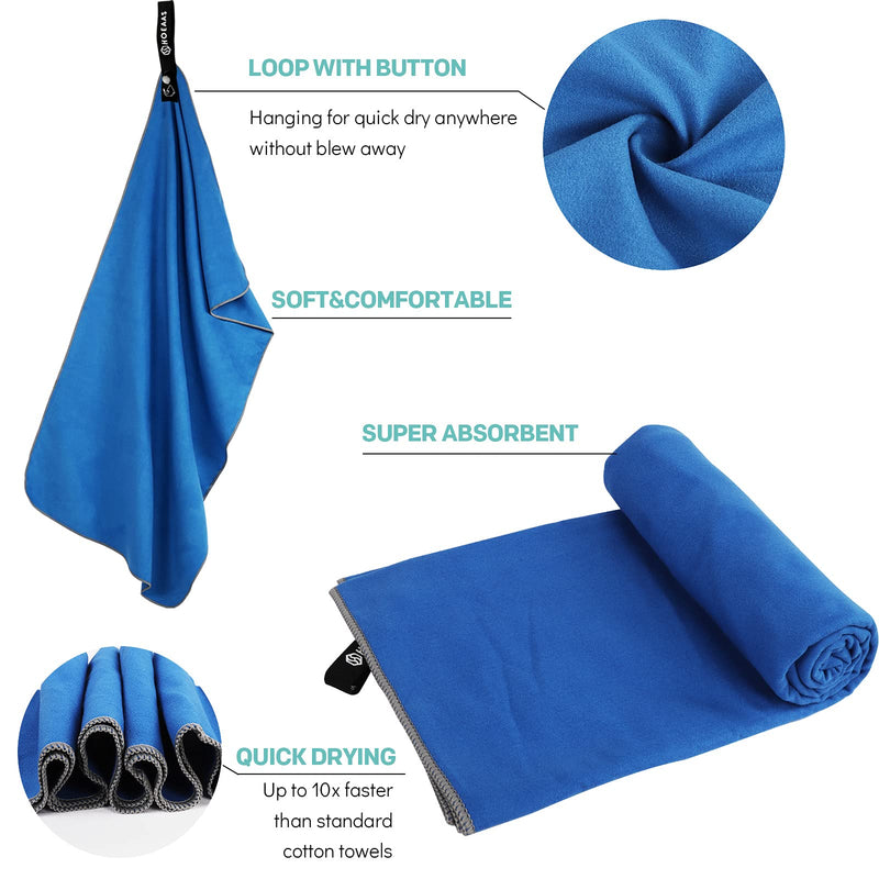 HOEAAS 2 Pack Microfiber Camping Towels, Quick Dry Towel, Super Absorbent Ultra Compact Travel Towel Soft Lightweight Sports Towel for Sweat Fast Drying Towels for Pool,Gym,Hiking,Backpacking,Fitness Dark Blue S: 32" x 16" x 2 - BeesActive Australia