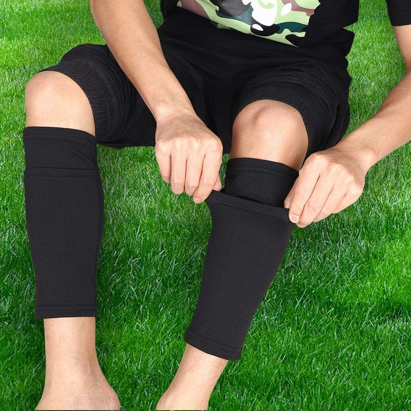 Soccer Shin Guard Sock, Leg Performance Support Football Compression Calf Sleeves with Pocket Can Holding Shin Pads, Comfort Breathable Youth Soccer Shin Guard Holders for Beginner or Elite Athlete M for Teens Black - BeesActive Australia