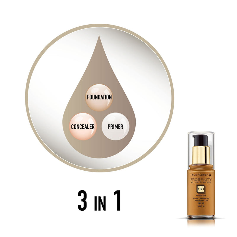 Max Factor Facefinity 3-in-1 All Day Flawless Liquid Foundation, SPF 20 - 95 Tawny, 30 ml (Packaging May Vary) - BeesActive Australia