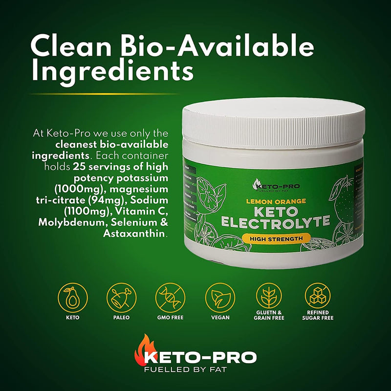 Keto-Pro Keto Electrolytes 250g | Electrolyte Powder Supporting Your Keto Fasting, Health & Fitness Goals | Lemon Orange Flavour - BeesActive Australia