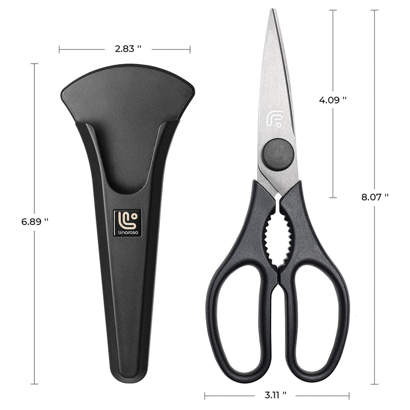 Linoroso Kitchen Shears Heavy Duty Kitchen Scissors with Magnetic Holder, Dishwasher Safe Scissors All Purpose Come Apart Blade Made with Japanese Steel 4034 for Meat/Vegetables/BBQ/Herbs, Black - BeesActive Australia