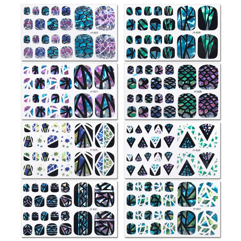 DANNEASY 16 Sheets Adhesive Toe Nail Wraps Decals Geometry Nail Art Polish Stickers Manicure Salon for Women with 1Pc Nail File + 1Pc Wood Cuticle Stick kit 1 - BeesActive Australia