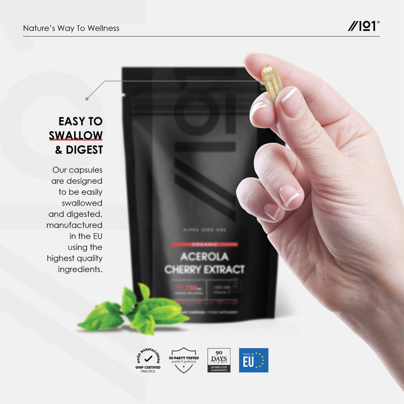 Organic Acerola Cherry Extract 11,750mg - High Strength 100% NRV Natural Vitamin C, Made from Organic Acerola Cherry 25:1 Extract - Non-GMO, Gluten-Free, Halal, Vegan. 90 Vegan Capsules - BeesActive Australia