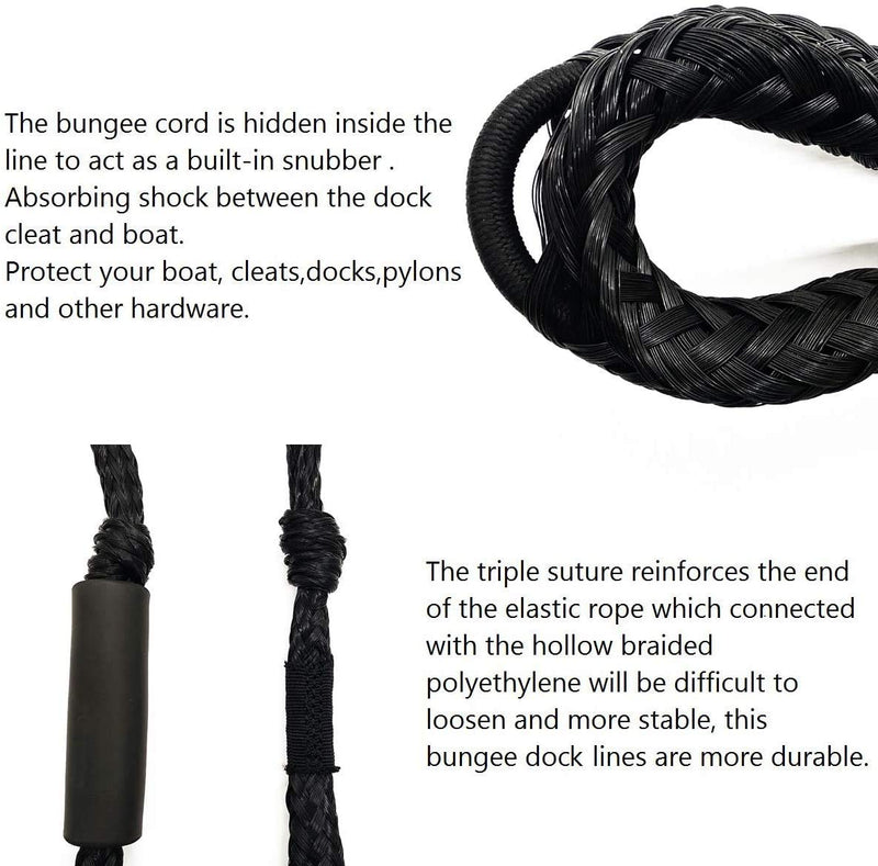 Jranter Bungee Dock Lines, 4 Feet Bungee Shock Cords Bungee Docking Rope Mooring Rope for Boat,PWC,Jet ski,Pontoon,Kayak,Canoe,Power Boat,Watercraft (4 Packs) Black - BeesActive Australia