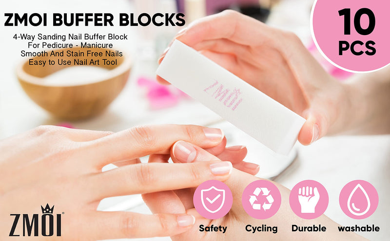 ZMOI 10 PCS Natural and Acrylic Buffer Blocks – Pedicure-Manicure Medium Grit 4-Way Professional Nail Buffer – Easy to Use Nail Art Tips Tool – Lightweight and Durable (Pink/White) Pink/White - BeesActive Australia