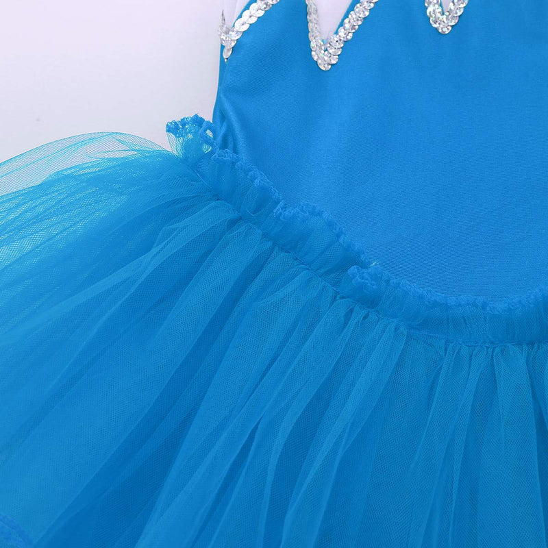 [AUSTRALIA] - ACSUSS Kids Girls Sequins Camisole Ballet Tutu Dress Gymnastics Leotard Bodysuit Dancewear Athletic Dance Dress Light Blue 5 / 6 