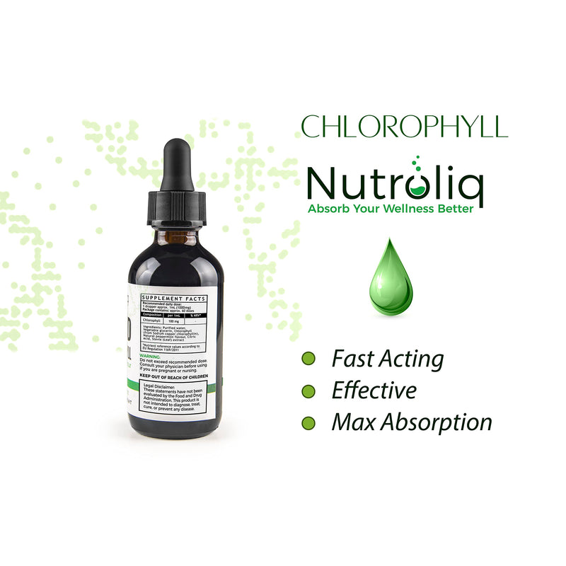 Nutroliq Liquid Chlorophyll Drops for Water - Herbal Extract Promoting Healthy Weight Management, Immune System - Energy & Cleansing Support - Non-GMO, Zero Sugar - 60ml, Natural Peppermint Flavor - BeesActive Australia