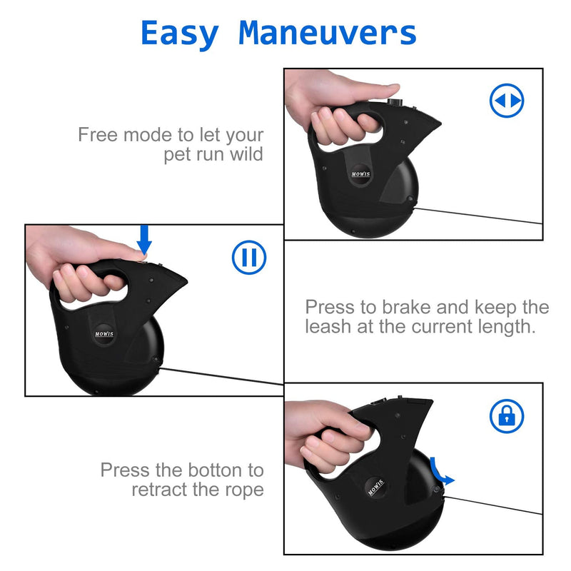 Mowis Retractable Dog Leash, 360° Tangle-Free, Heavy Duty up to 175Lbs Pets, 16ft Strong Nylon Tape with Waste Bag Dispenser, Pet Travel Bowl, One-Handed Brake/Pause/Lock Black - BeesActive Australia