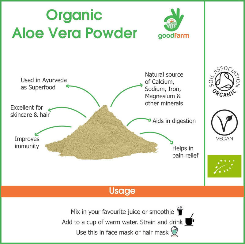 GoodFarm Organic Aloe Vera Powder 500g - Premium Quality, Certified Organic | Excellent for skin care | Vegan | Ayurveda - BeesActive Australia