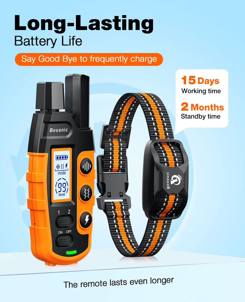 Bousnic Dog Shock Collar - 3300Ft Dog Training Collar with Remote for 5-120lbs Small Medium Large Dogs Rechargeable Waterproof e Collar with Beep (1-8), Vibration(1-16), Safe Shock(1-99) (Orange) - BeesActive Australia
