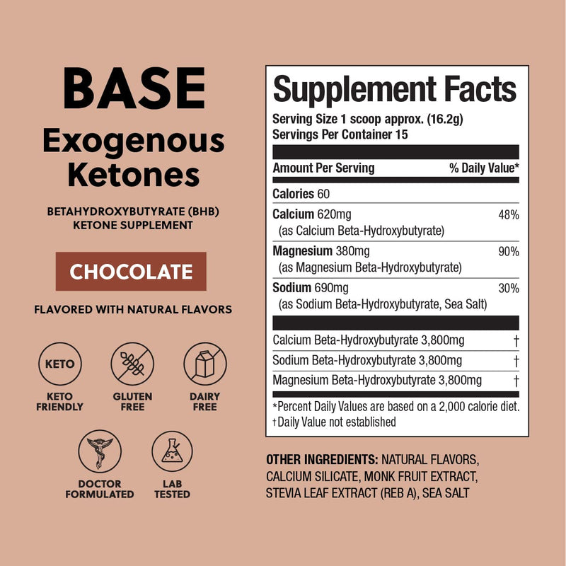 Exogenous Ketones Powder, BHB Beta-Hydroxybutyrate Salts Supplement, Best Fuel for Energy Boost, Mental Performance, Mix in Shakes, Milk, Smoothie Drinks for Ketosis – Chocolate, 8.57 oz (243 grs) - BeesActive Australia