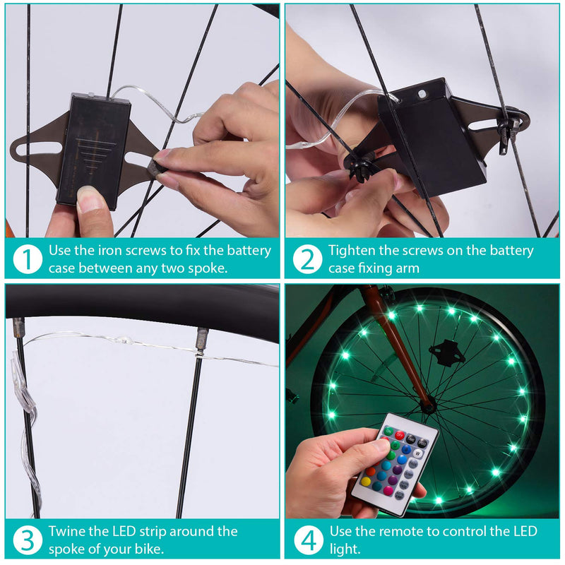 Waybelive LED Bike Lights Kit,Remote Control Bicycle LED Light, Change Color by Yourself, Waterproof, Super Bright to Ride at Night. Good Gift for Kids Wheel Lights - BeesActive Australia