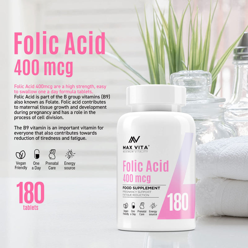 Folic Acid 400 mcg Vitamin B9 Pregnancy Care Maternal Tissue Growth During Immune System Support Energy Production Women Health 180 Vegan Tablets - BeesActive Australia