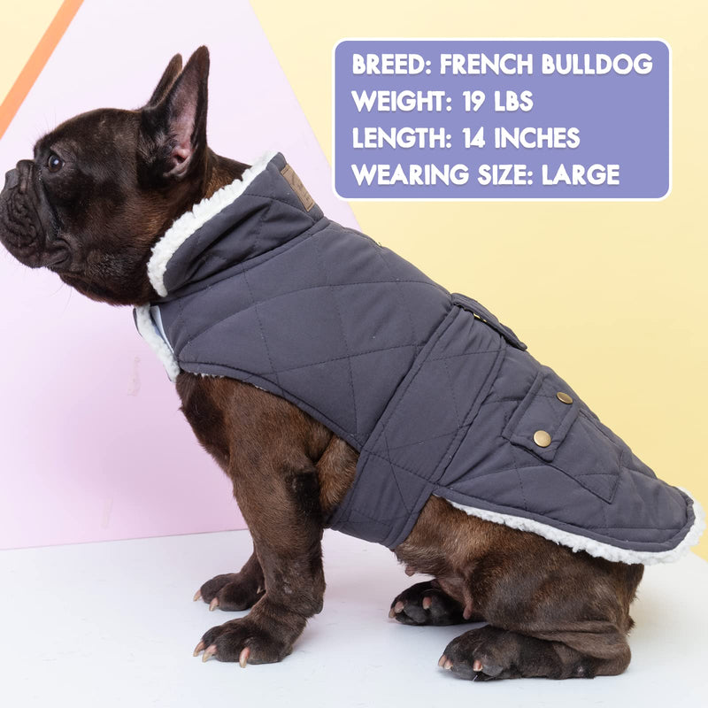 KYEESE Dog Cold Weather Coats Windproof Padded Sherpa Warm Dog Jacket for Small Medium Large Dogs with Leash Hole Dog Apparel XX-Large Gray - BeesActive Australia