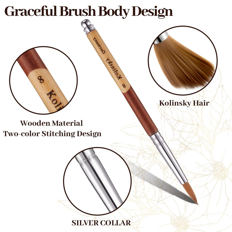 3 Pieces Kolinsky Acrylic Nail Brush Sable Nail Art Liner Brush Soft Nail Brushes for Acrylic Nails with Wooden Handles for Acrylic Application Liquid Styling Nail Art Manicure, 3 Sizes - BeesActive Australia